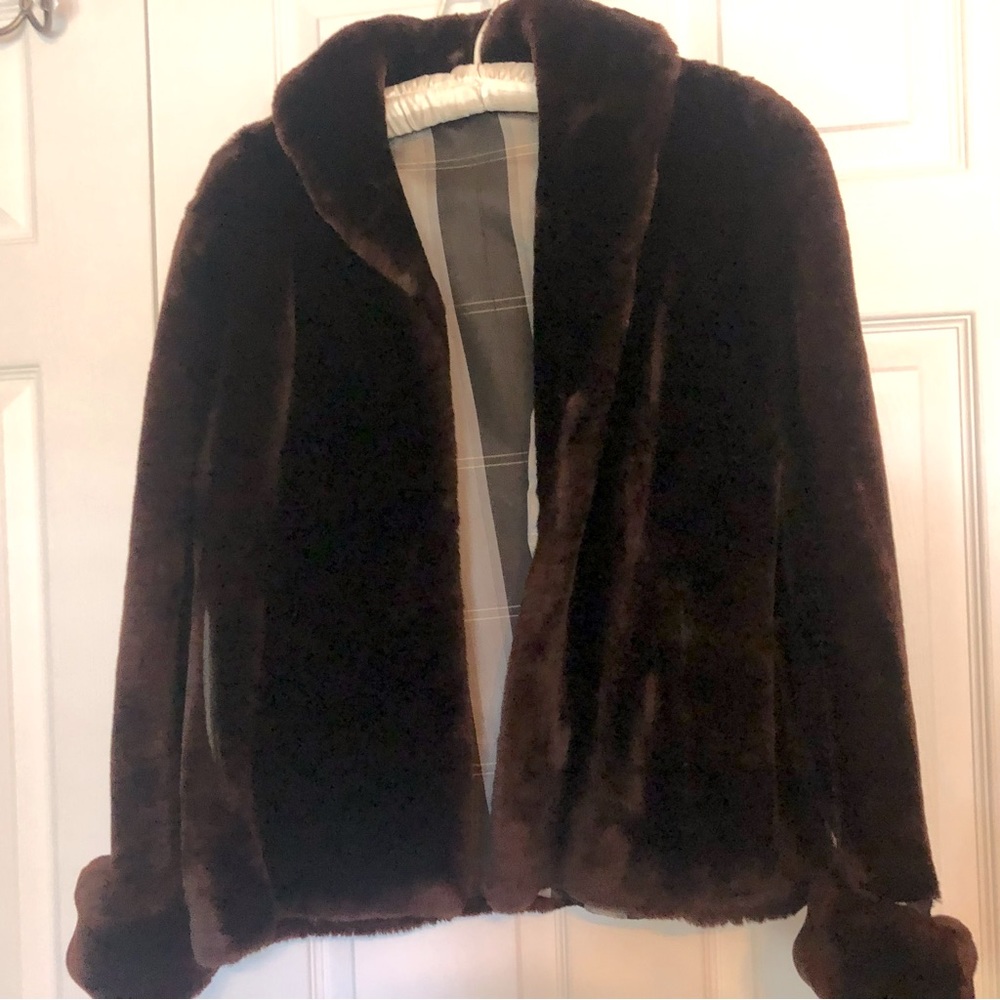 Vintage 1960s Chocolate Brown Mouton Lamb Fur Open Coat, Excellent Condition